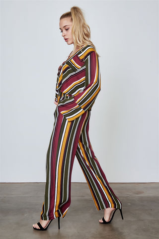 Ladies fashion multi stripe print two piece set - merchandiserus2