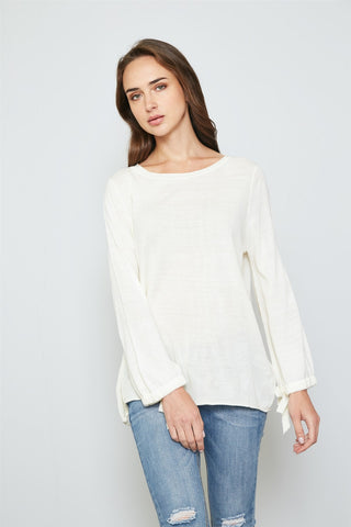 Ladies fashion tie cuff rolled hem sweatshirt - merchandiserus2