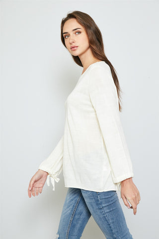 Ladies fashion tie cuff rolled hem sweatshirt - merchandiserus2