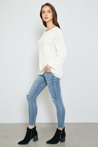 Ladies fashion tie cuff rolled hem sweatshirt - merchandiserus2