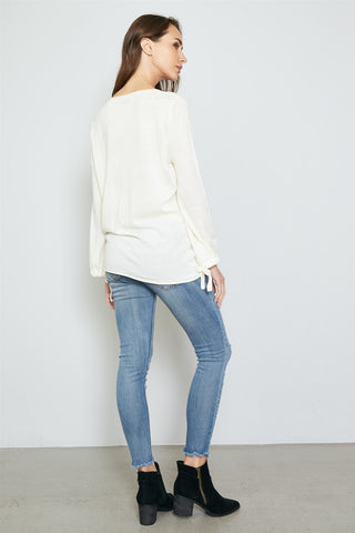 Ladies fashion tie cuff rolled hem sweatshirt - merchandiserus2