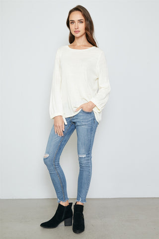 Ladies fashion tie cuff rolled hem sweatshirt - merchandiserus2