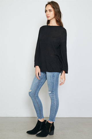 Ladies fashion tie cuff rolled hem sweatshirt - merchandiserus2