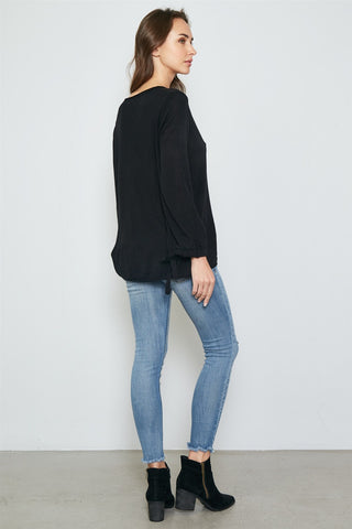 Ladies fashion tie cuff rolled hem sweatshirt - merchandiserus2