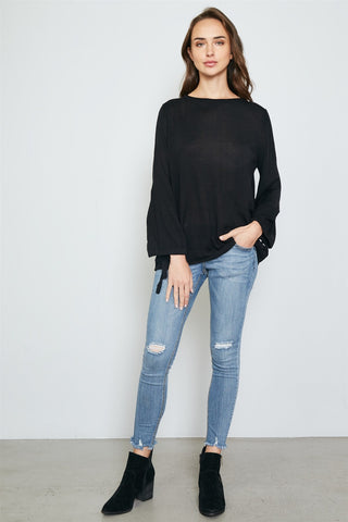 Ladies fashion tie cuff rolled hem sweatshirt - merchandiserus2