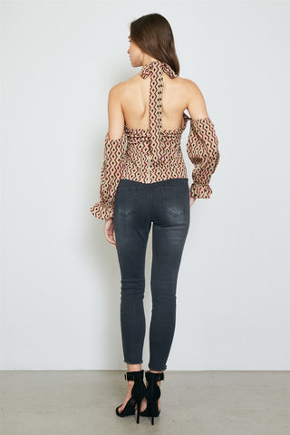 Ladies fashion geo print off the shoulder top - merchandiserus2