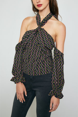 Ladies fashion geo print off the shoulder top - merchandiserus2