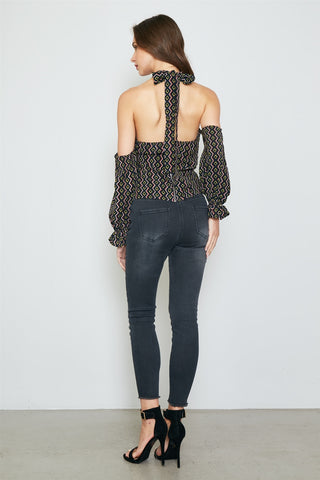 Ladies fashion geo print off the shoulder top - merchandiserus2