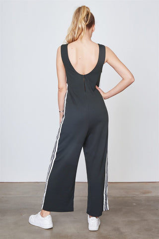 Ladies fashion side stripe contrast sleeveless jumpsuit