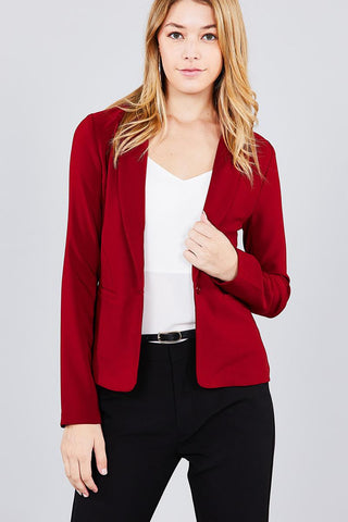 Ladies fashion long sleeve notched collar princess seam w/back slit jacket - merchandiserus2