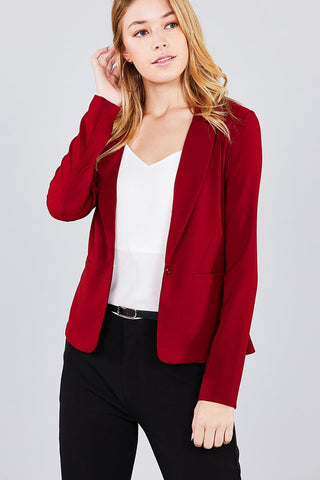 Ladies fashion long sleeve notched collar princess seam w/back slit jacket - merchandiserus2