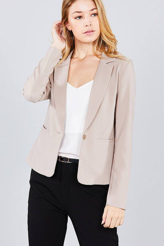 Ladies fashion long sleeve notched collar princess seam w/back slit jacket - merchandiserus2