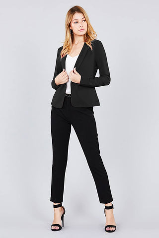 Ladies fashion long sleeve notched collar princess seam w/back slit jacket - merchandiserus2