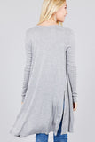 Ladies fashion long sleeve open front side slit tunic length rayon spandex rib cardigan - merchandiserus2