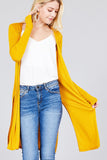 Ladies fashion long sleeve open front side slit tunic length rayon spandex rib cardigan