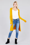 Ladies fashion long sleeve open front side slit tunic length rayon spandex rib cardigan