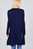 Ladies fashion long sleeve open front side slit tunic length rayon spandex rib cardigan - merchandiserus2