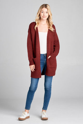 Ladies fashion long sleeve open front w/pocket tunic sweater cardigan - merchandiserus2