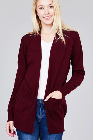 Ladies fashion long dolmen sleeve open front w/pocket sweater cardigan - merchandiserus2