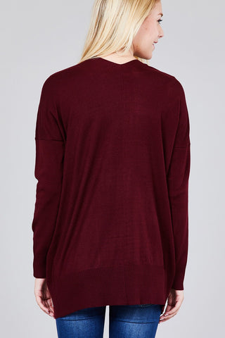 Ladies fashion long dolmen sleeve open front w/pocket sweater cardigan - merchandiserus2