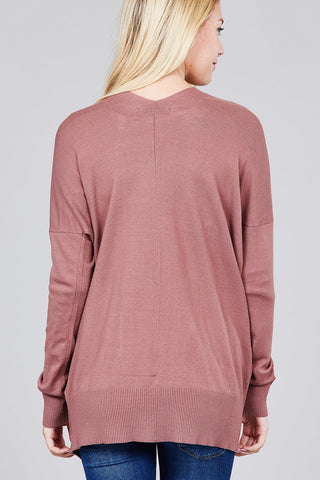 Ladies fashion long dolmen sleeve open front w/pocket sweater cardigan - merchandiserus2