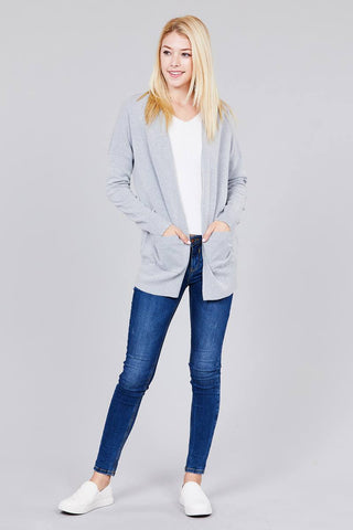 Ladies fashion long dolmen sleeve open front w/pocket sweater cardigan - merchandiserus2