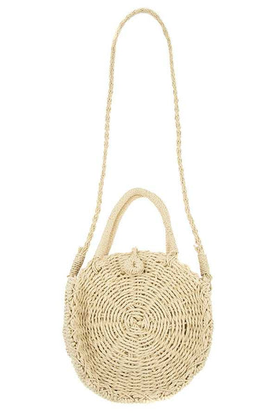 Round woven straw shoulder bag
