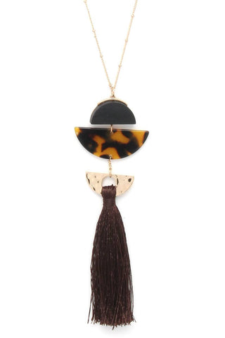 Acetate half circle tassel pendant necklace
