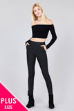 Ladies fashion plus size waist elastic stripe knit pants