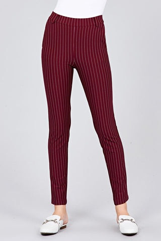 Ladies fashion plus size waist elastic stripe knit pants