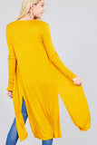 Ladies fashion plus size long sleeve open front side slit long length rayon spandex rib cardigan