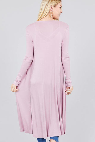 Ladies fashion plus size long sleeve open front side slit long length rayon spandex rib cardigan