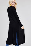 Ladies fashion plus size long sleeve open front side slit long length rayon spandex rib cardigan