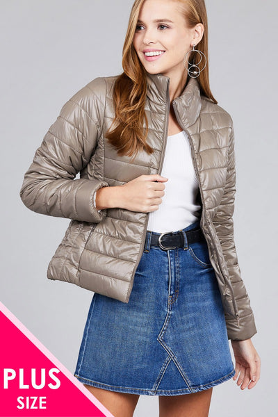 Ladies fashion plus size long sleeve quilted padding jacket