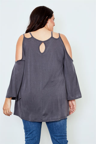 Ladies fashion plus size cold shoulder back keyhole top