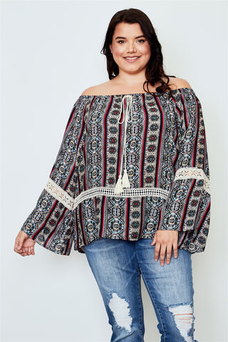 Ladies fashion plus size boho plus size multi tassel tie off the shoulder top