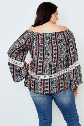 Ladies fashion plus size boho plus size multi tassel tie off the shoulder top