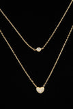 Double row cz stone heart pendant necklace