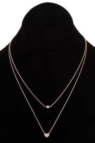 Double row cz stone heart pendant necklace