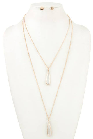 Double row glass gem pendant necklace set