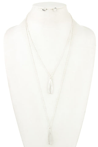 Double row glass gem pendant necklace set