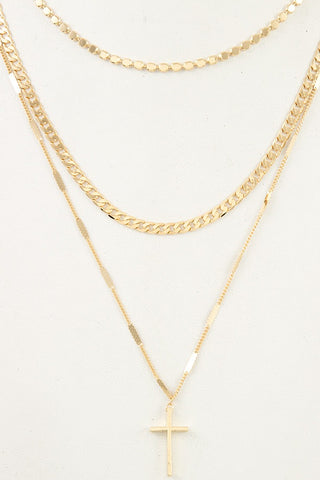 Mix chain layered cross pendant necklace