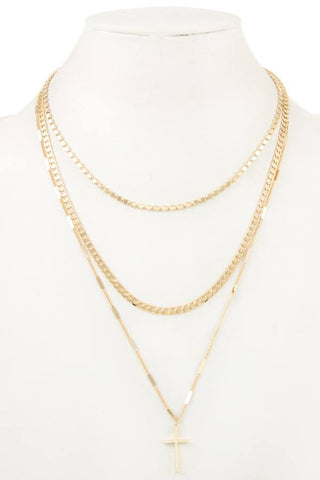 Mix chain layered cross pendant necklace