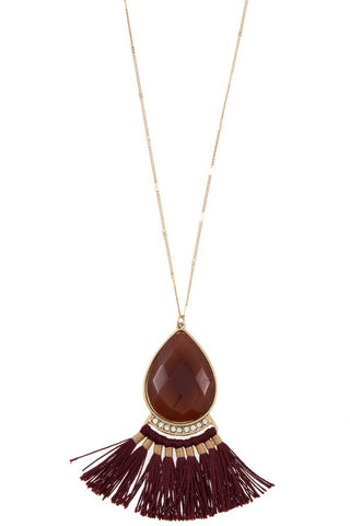 Faceted gem tassel link long necklace
