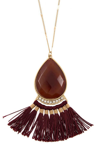 Faceted gem tassel link long necklace
