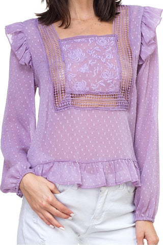 Lace trim swiss dot shirt - merchandiserus2