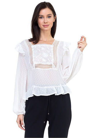 Lace trim swiss dot shirt - merchandiserus2