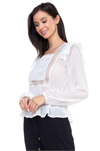 Lace trim swiss dot shirt - merchandiserus2