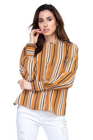 Long smocked sleeve stripe shirt - merchandiserus2