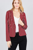 Long sleeve notched collar princess seam w/back slit striped jacket - merchandiserus2
